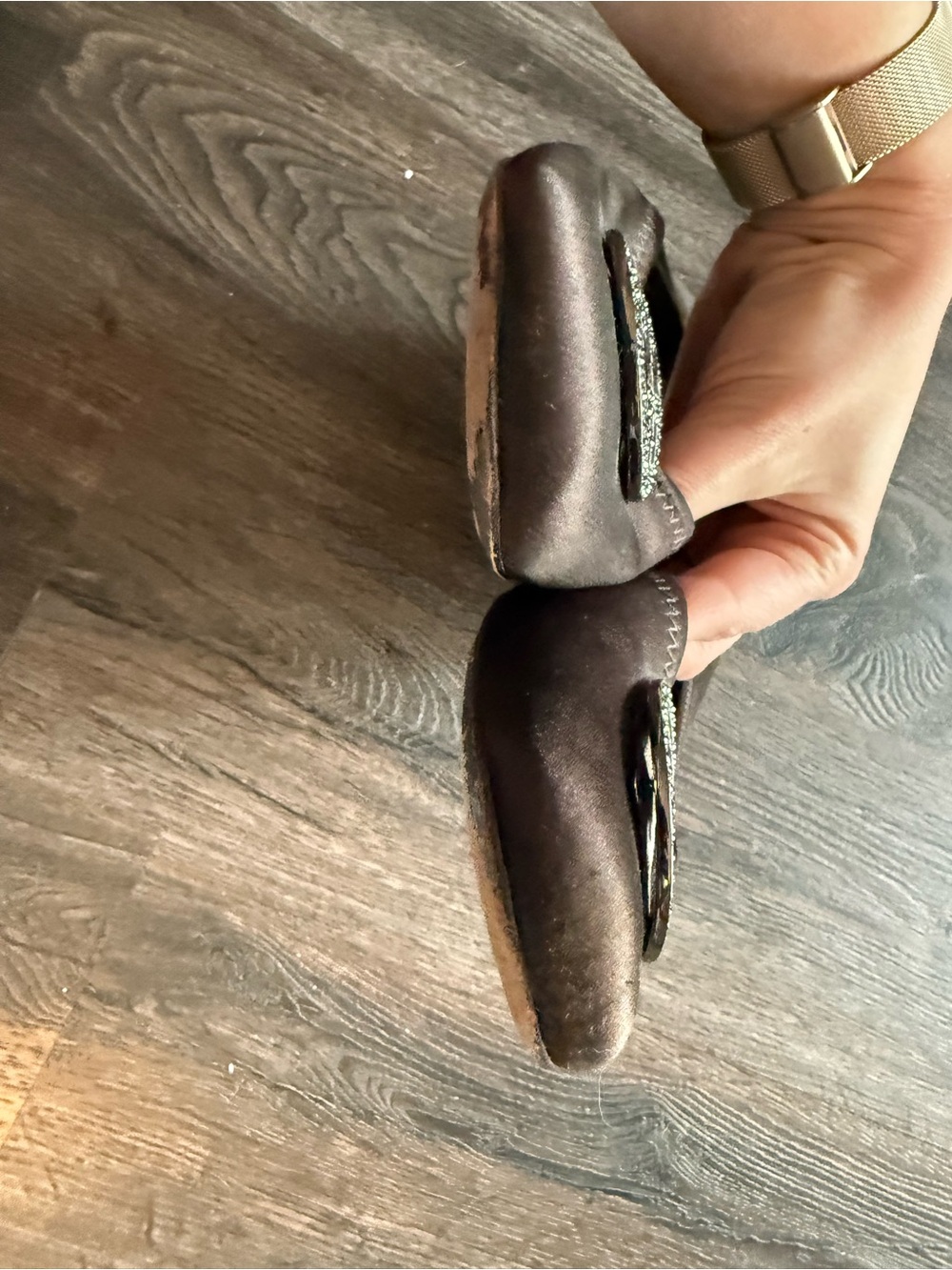 RARE Tory Burch Brown Leather Ballet Flats with Crystal Logo - Picture 5 of 5